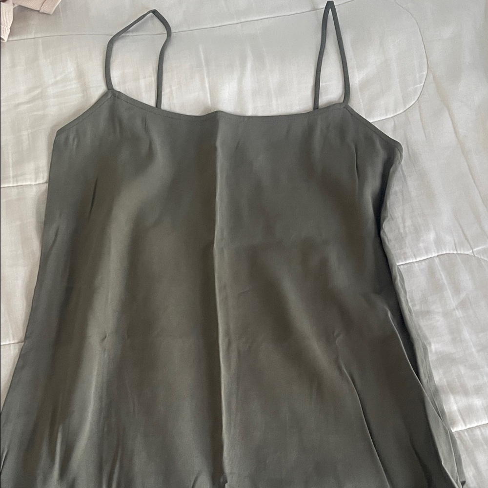 Calvin Klein Spaghetti Strap Satin Cami Maxi Dress - Olive Green